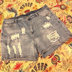Trendy Ripped Denim Jean Shorts